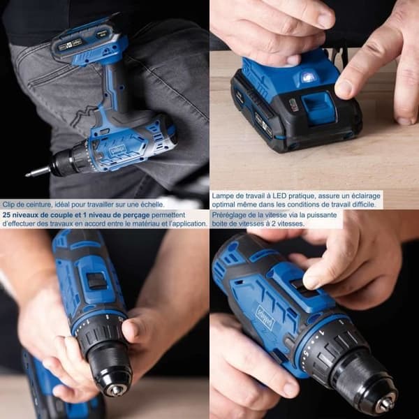 Akku-boremaskinesæt C-DTB74/1-X - 50Nm 13mm borepatron + 74 tilbehør - SCHEPPACH 20V IXES + 2Ah batteri + oplader