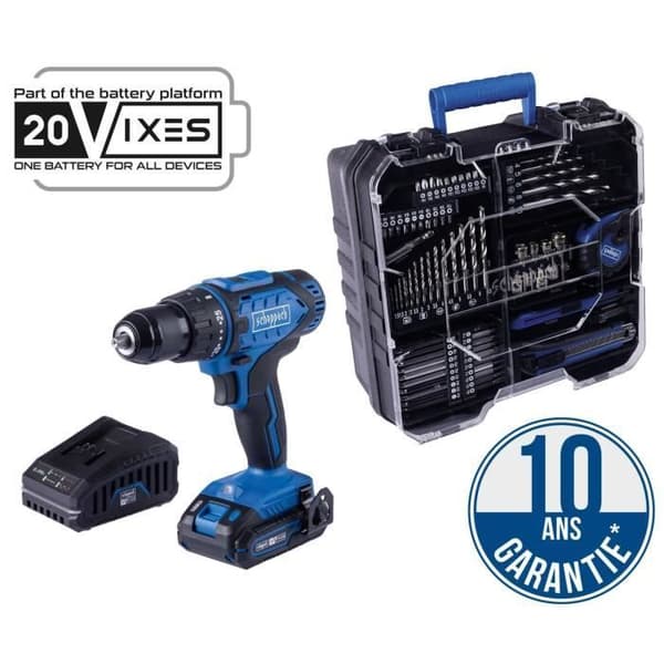 Akku-boremaskinesæt C-DTB74/1-X - 50Nm 13mm borepatron + 74 tilbehør - SCHEPPACH 20V IXES + 2Ah batteri + oplader