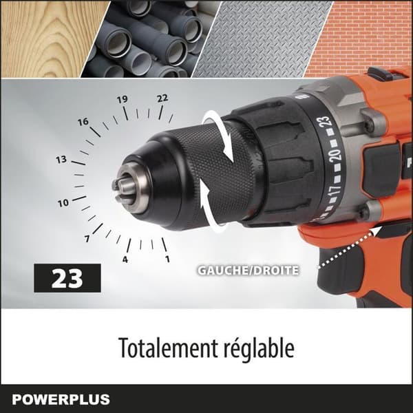 20V 50Nm akku-boremaskine - DUAL POWER POWDP15100 - Leveres uden batteri eller oplader