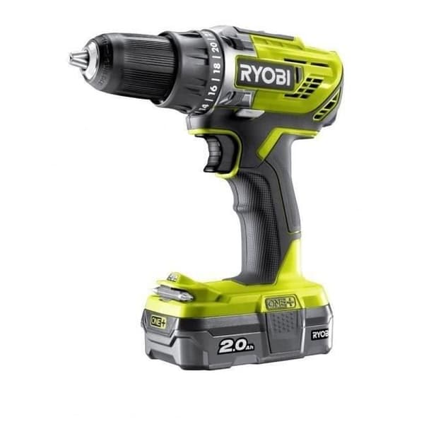 RYOBI - 18V ONE+ Boremaskine - 50 Nm - 500-1800 o/min - 13 mm borepatron + 1 x 2 Ah batteri, oplader og taske - R18DD3-120S