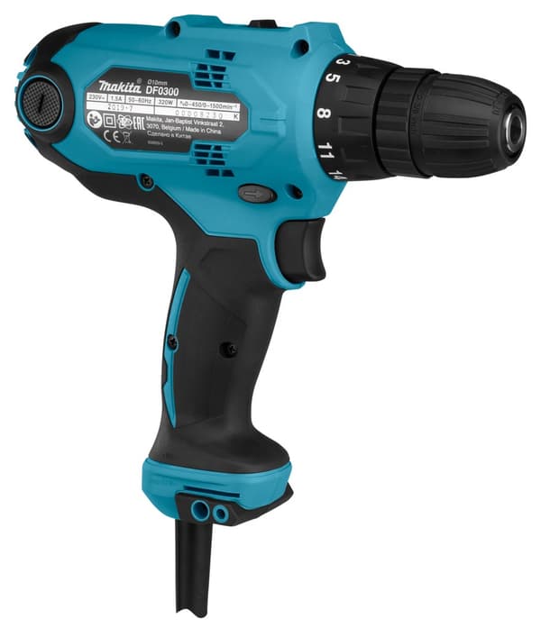 Makita DF0300 borrmaskin 1500 varv/min Nyckelfri 1,2 kg Svart, Blå