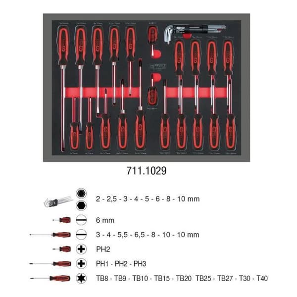 KS Tools 7111029 SCS Set av skruvmejslar, 29 delar, 11 Systemmatta