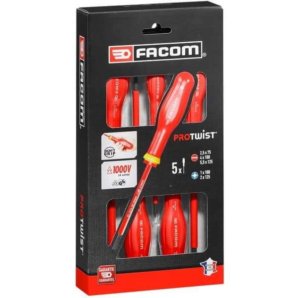 Sæt med 5 isolerede skruetrækkere - FACOM - AT5VE.PB - 1000V