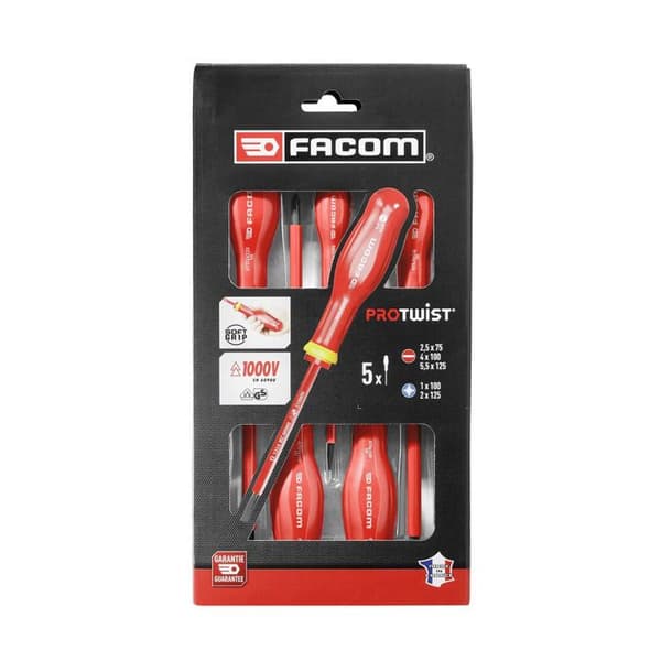 Sæt med 5 isolerede skruetrækkere - FACOM - AT5VE.PB - 1000V