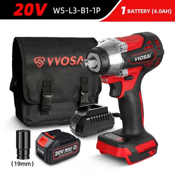 Elektrisk Slagnøgle, 20V Børsteløs Motor, Li-Ion Batteri, WS-L3-B1-1P