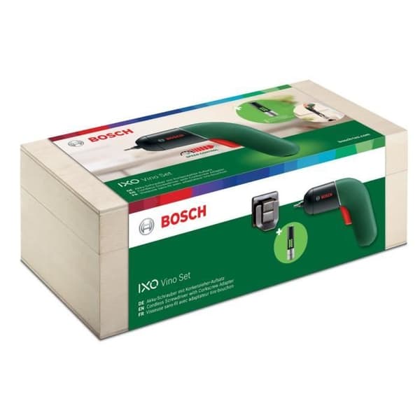 Bosch sladdlös skruvmejsel - Lithium-Ion IXO VI Vino set (Levereras med kartong, laddare (USB), 10 bitar och korkskruvsadapter)