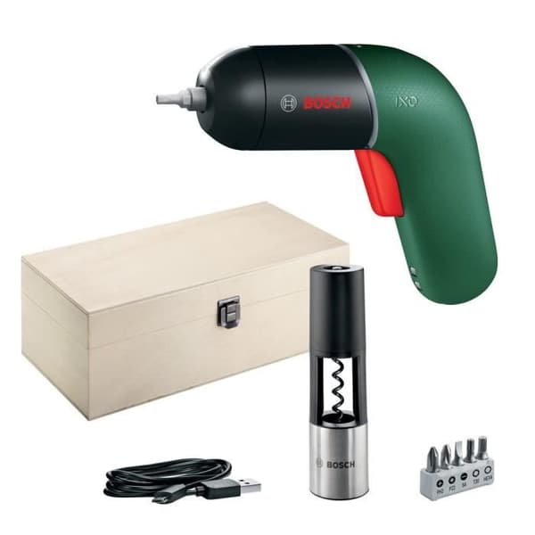 Bosch sladdlös skruvmejsel - Lithium-Ion IXO VI Vino set (Levereras med kartong, laddare (USB), 10 bitar och korkskruvsadapter)