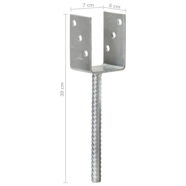 vidaXL Jordankare 6 st silver 7x6x30 cm galvaniserat stål