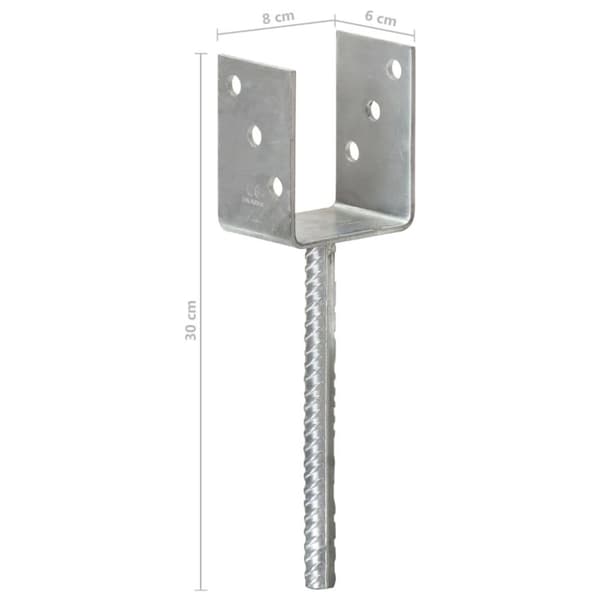 vidaXL Jordankare 6 st silver 8x6x30 cm galvaniserat stål
