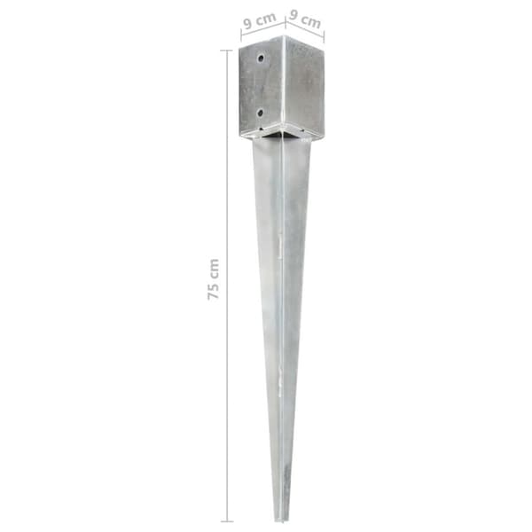 vidaXL jordpløkker 6 stk. 9 x 9 x 75 cm galvaniseret stål sølvfarvet