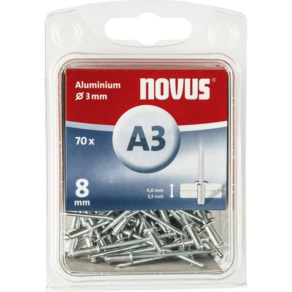 Novus Office 110055306 Blindnit (Ø x L) 3 mm x 8 mm Aluminium Aluminium 70 st