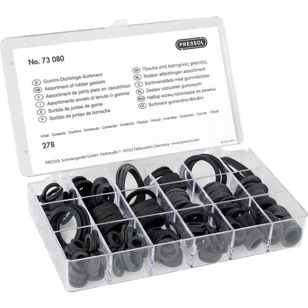 Pressol 73080 Gummitätningsring set-278 delar 10 mått-Ø 9 - 34 mm i Innehåll: 1 set
