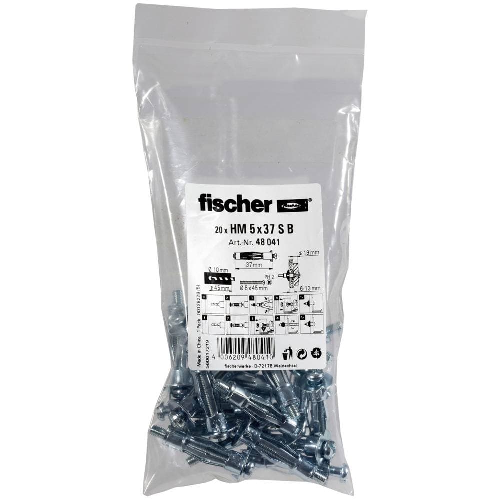 Fischer 5x37 S B Hålrumsplugg 45 mm 48041 20 st