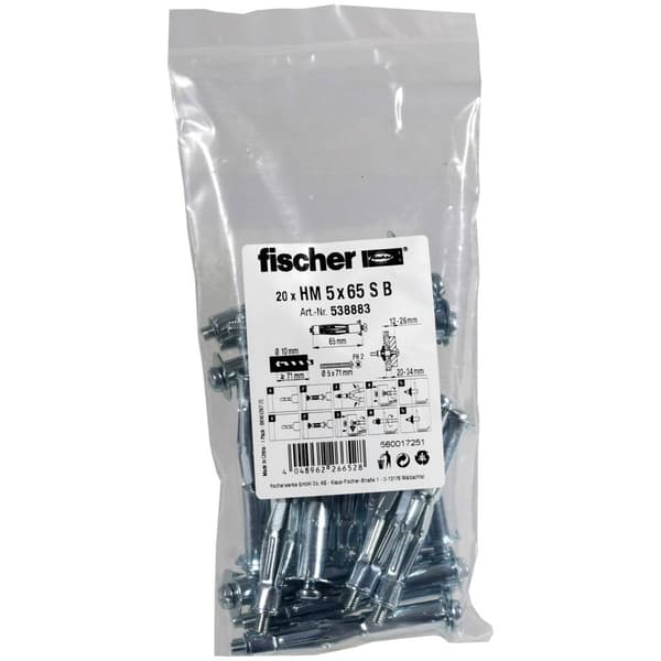 Fischer 538883 5x65 S B Hålrumsplugg 71 mm 20 st