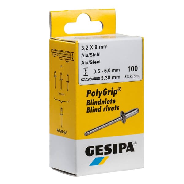 Gesipa 1464835 Blindnit (Ø x L) 3.2 mm x 8 mm Rostfritt stål Aluminium 100 st