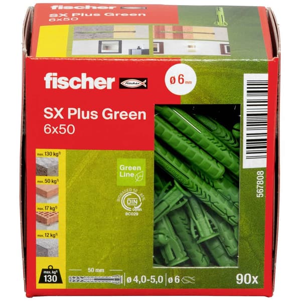 Fischer 567808 SX Plus Green Expansionsplugg 50 mm 6 mm 90 st