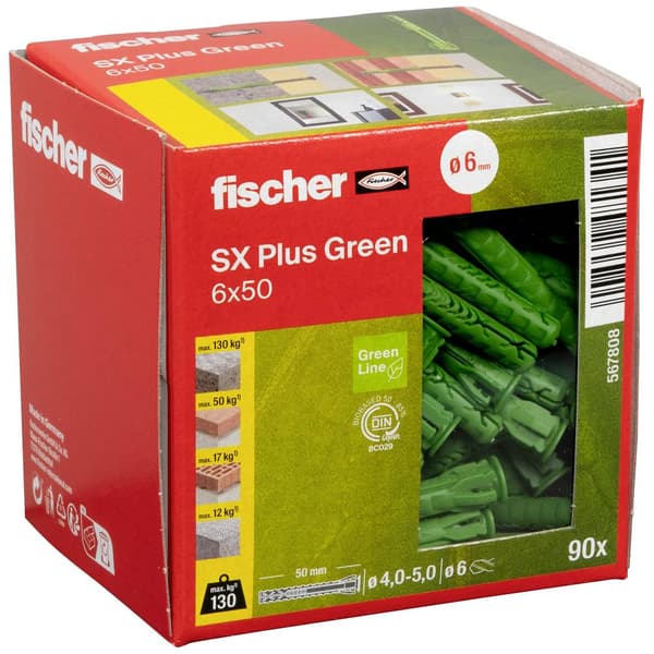 Fischer 567808 SX Plus Green Expansionsplugg 50 mm 6 mm 90 st