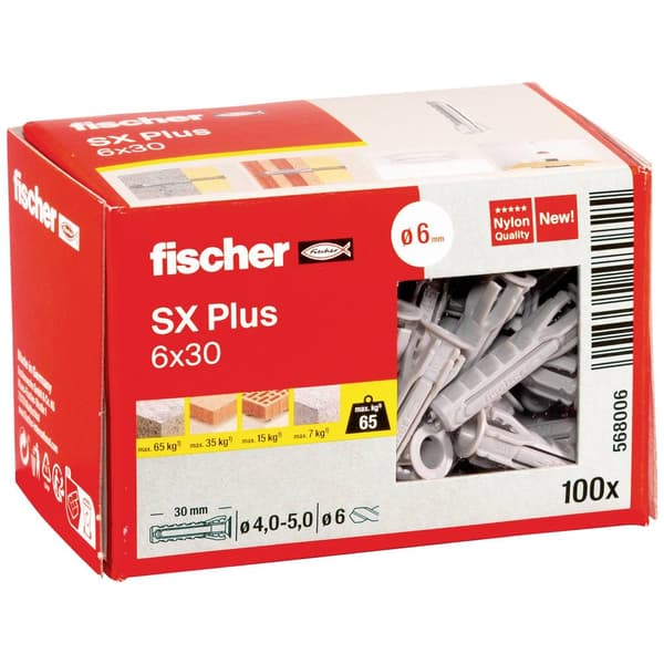 Fischer 568006 SX Plus Expansionsplugg 30 mm 6 mm 100 st