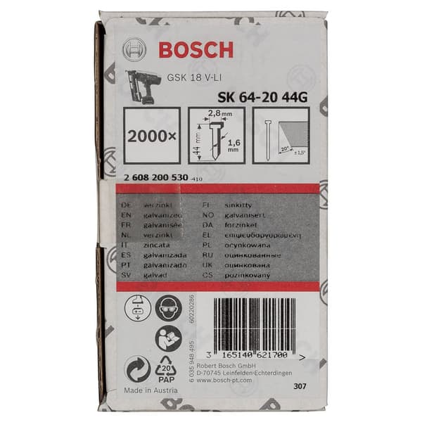 Bosch Professional Galvaniseret Søm Sk64-20:44 Mm 2000 Enheder Transparent