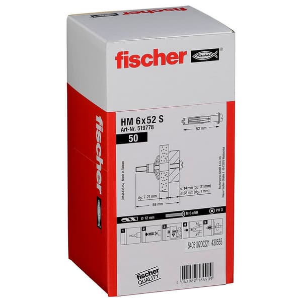Fischer Group Metal Cavity Fixing Hm 6x52 S 50 Units Harmaa