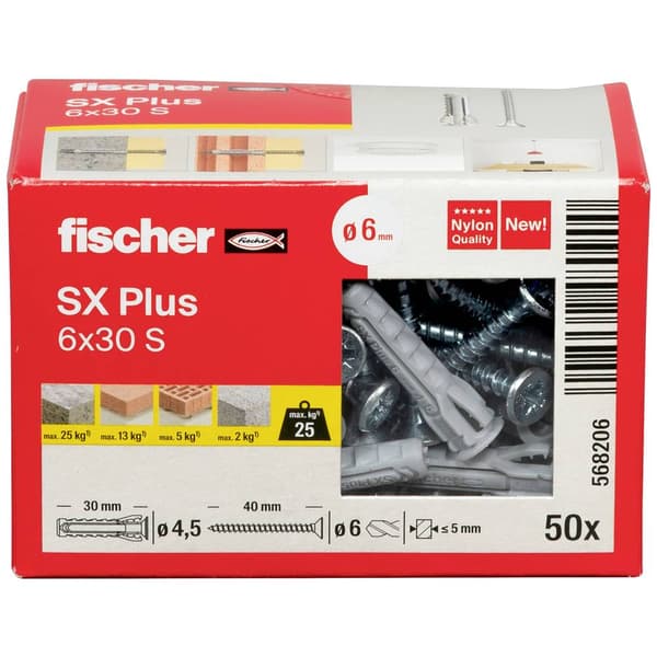 Fischer 568206 SX Plus Expansionsplugg 30 mm 6 mm 50 st