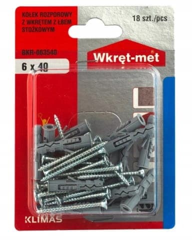 Universelle ekspansionsbolte med skrue 6x40mm 18 stk.