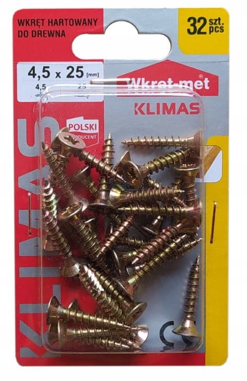 Hærdede træskruer 4,5x25mm 32 stk. PZ2 guld