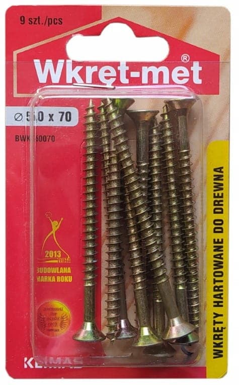 Hærdede træskruer 5x70mm 9 stk. PZ2 guld