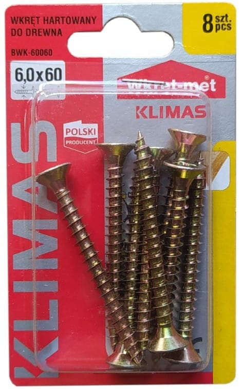 Hærdede træskruer 6x60mm 8 stk. PZ3 guld