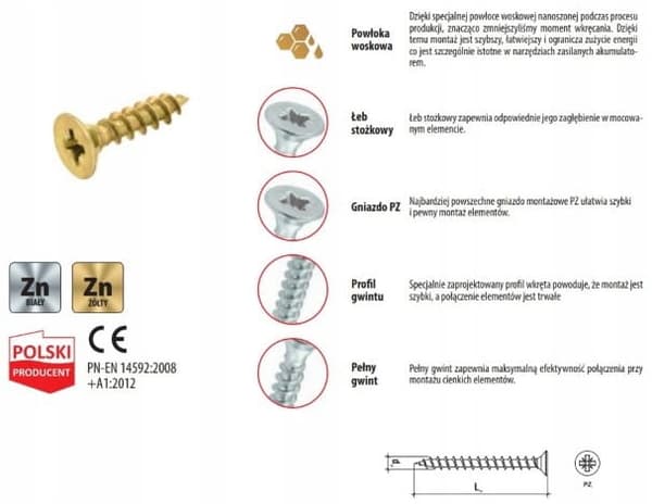 Karkaistut puuruuvit 6x70mm 6 kpl PZ3 kulta