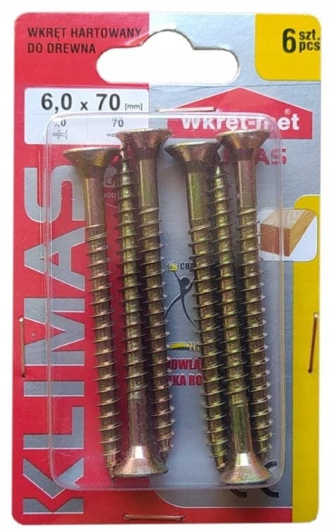 Karkaistut puuruuvit 6x70mm 6 kpl PZ3 kulta