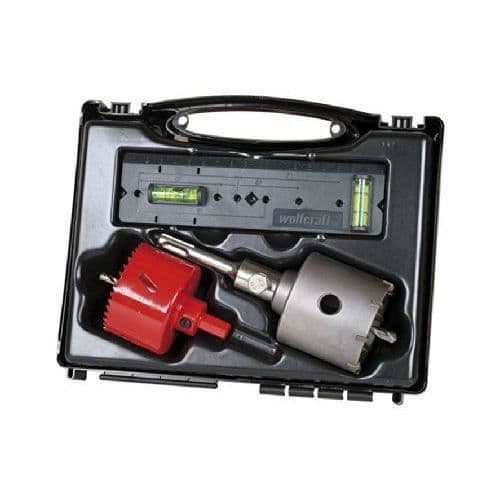 Box Hål 68 för olika material, 1 SDS-Plus borr + 1 BiM borr + Elinstallationsguide - wolfcraft 5982000