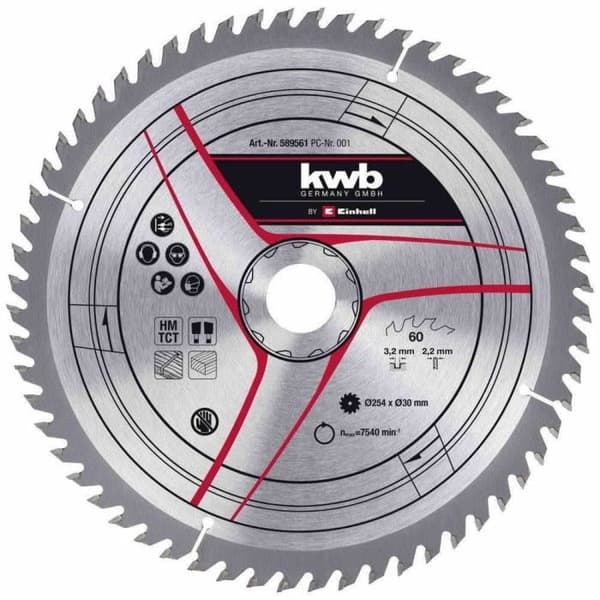 Sågklinga - KWB - 254 mm - 60 tänder - Centrumhål 30 mm - Tjocklek 2,2 mm
