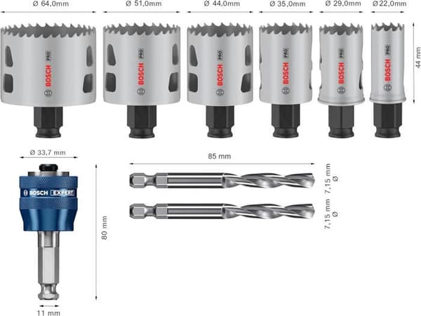 Sågklingor - Bosch - Pro Multi Material - Set om 9 - Ø 22 till 64 mm - Adaptör Power Change Plus