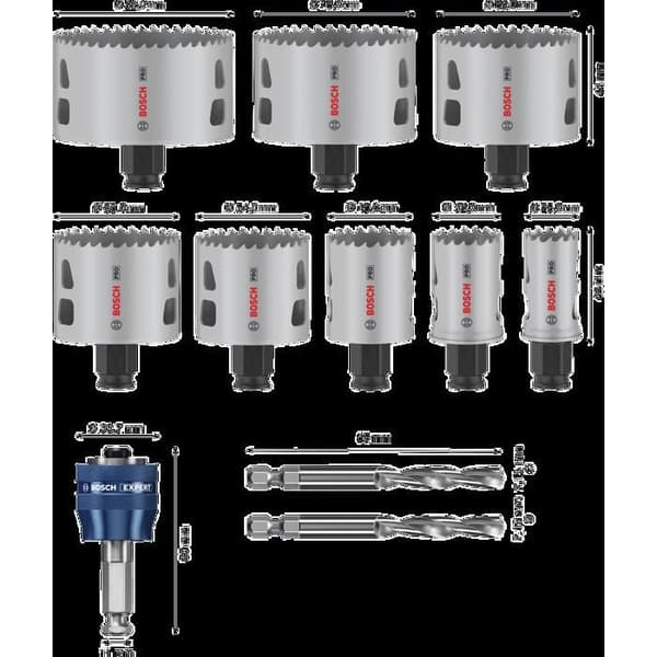 Coffert med hålsågar - Bosch - PRO Multi Material - 11 delar - Ø 25 till 86 mm - Inkluderade tillbehör