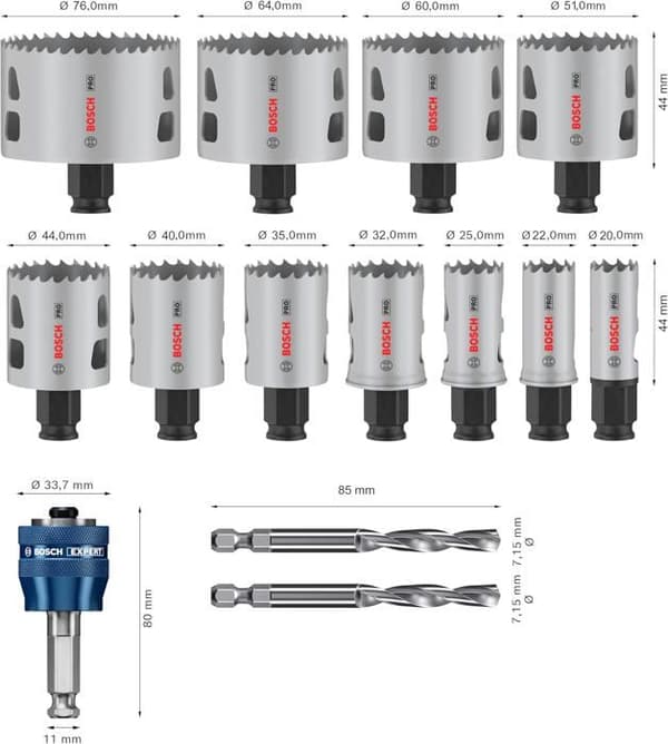 Multimaterial skärblad - Bosch - Pro Power Change Plus - 14 delar - Ø 20 till 76 mm - Transparent förpackning