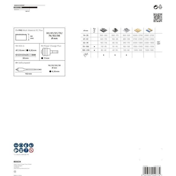 Bosch Pro Power Change Plus Set med 13 multi-materials borrkronor L-Boxx för mjukt trä, gips, Ø 32, 41, 51, 73, 76, 83, 86