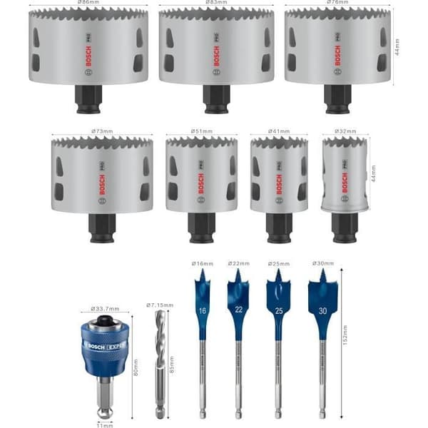 Bosch Pro Power Change Plus Set med 13 multi-materials borrkronor L-Boxx för mjukt trä, gips, Ø 32, 41, 51, 73, 76, 83, 86