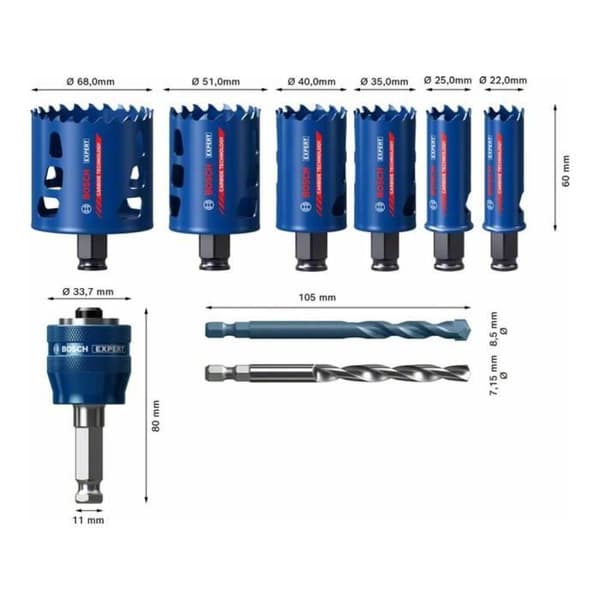 Tuff Material hålsågslåda 9 delar diameter 22/25/35/40/51/68mm - BOSCH EXPERT - 2608900446