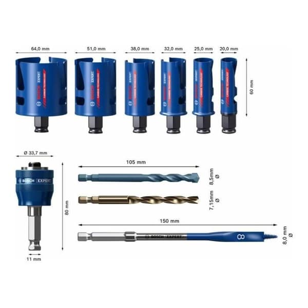 Box med 6 Expert Tough Material hålsågar 10 stycken - BOSCH EXPERT - 2608900490
