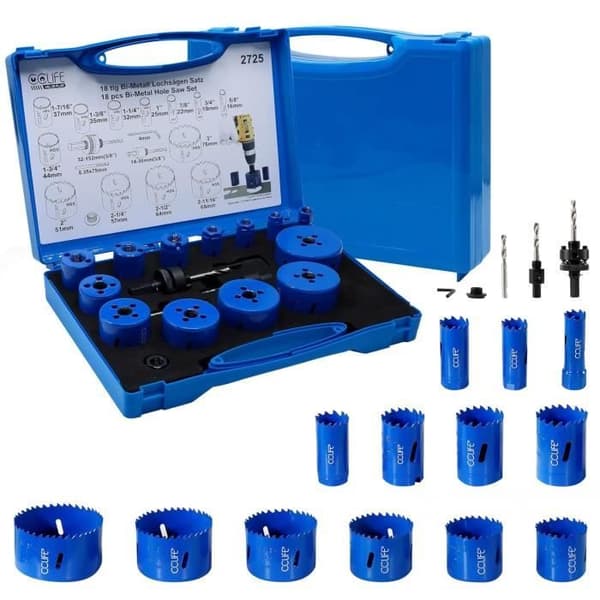 Coffret för HSS Bi-metall Borrkrona - CCLIFE - 18 delar - Ø16-76mm - 2 chuckar - 3 borr