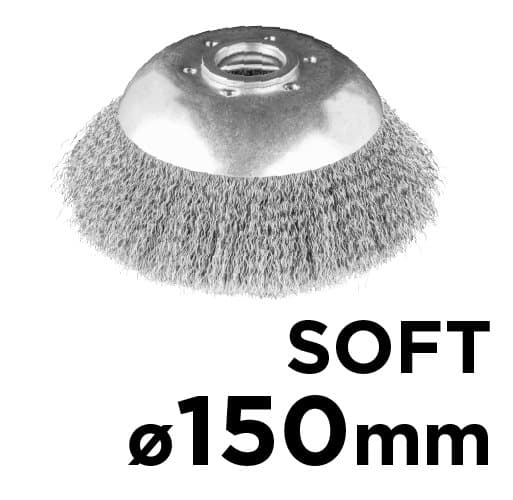 Stålbørste til buskrydder 150 x 25,4 mm, bløde, bølgede tråde