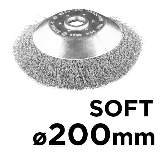 Stålbørste til buskrydder 200 x 25,4 mm, bløde, bølgede tråde