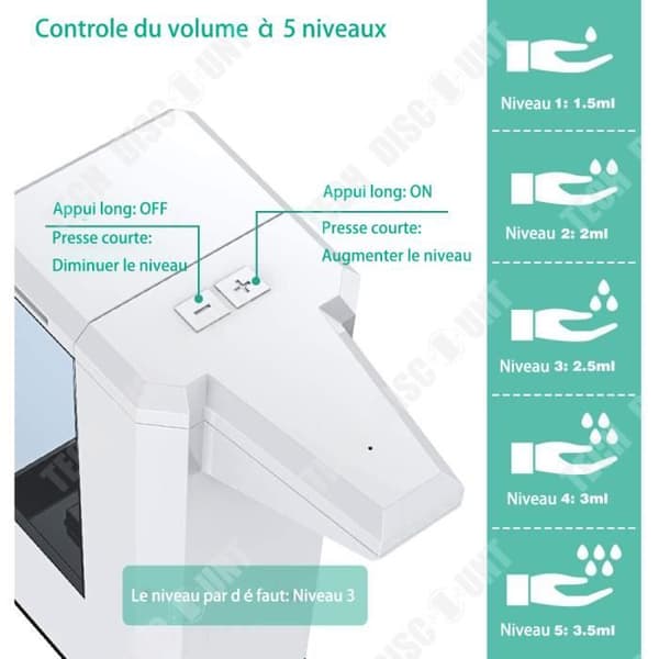 TD® automatisk tvåldispenser 500ml, infraröd rörelsesensor med 5 justerbara volymnivåer
