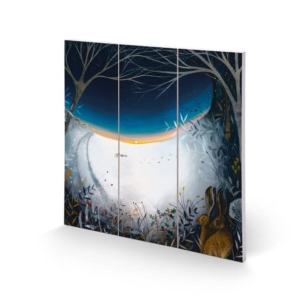 Julia Crossland Winter Hares Square Wooden Plaque White/Blue 30cm x 30cm
