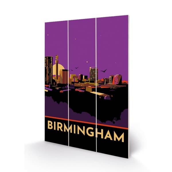 Georgina Westley Birmingham Mini Wood Print Purple/Black 29.5cm x 20cm