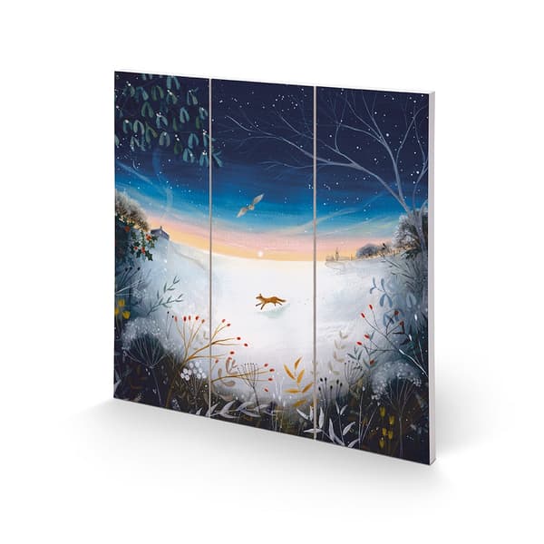 Julia Crossland A Winter Dawn Square Wood Plaque White/Blue/Black 30cm x 30cm