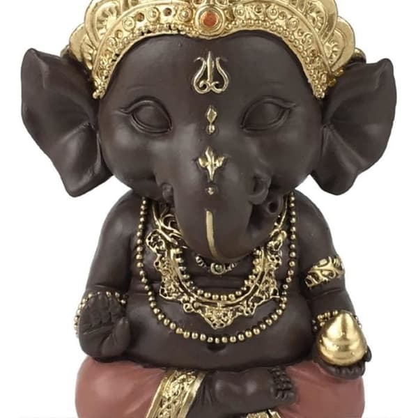 Statyetter och skulpturer - Statyett av Ganesh i harts - Brunt och guld - H 11,5 cm Guld