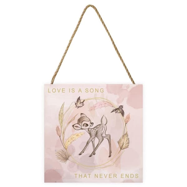 Bambi Love Is a Song Wooden Block Peach/Gold 20cm x 20cm x 2.7cm