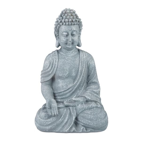 Relaxdays Buddha-statyn sittande, 30 cm, dekorativ figur, polyresin, väderbeständig och frostsäker, ljusgrå